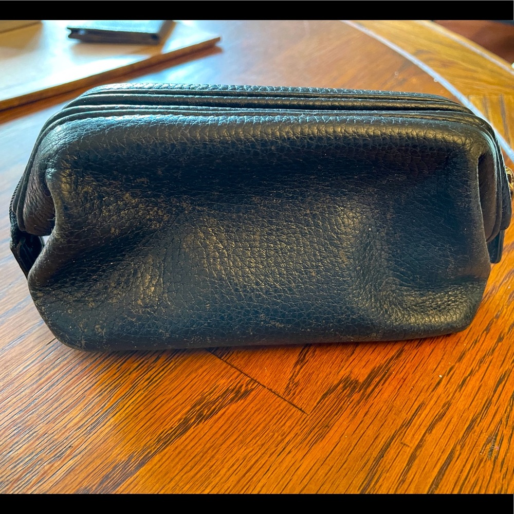 vintage coach, black leather, mini Dopp kit.